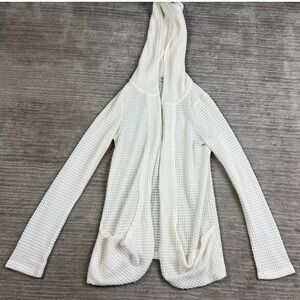 Mudd Cardigan Womens Medium White Hooded Open Front Pointelle Knit Lightweight